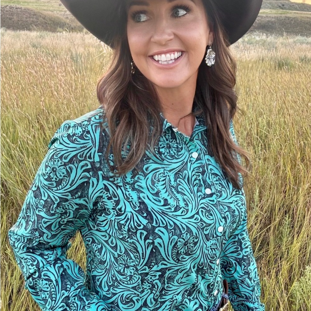 Turquoise tooled button down - Picture 2 of 3